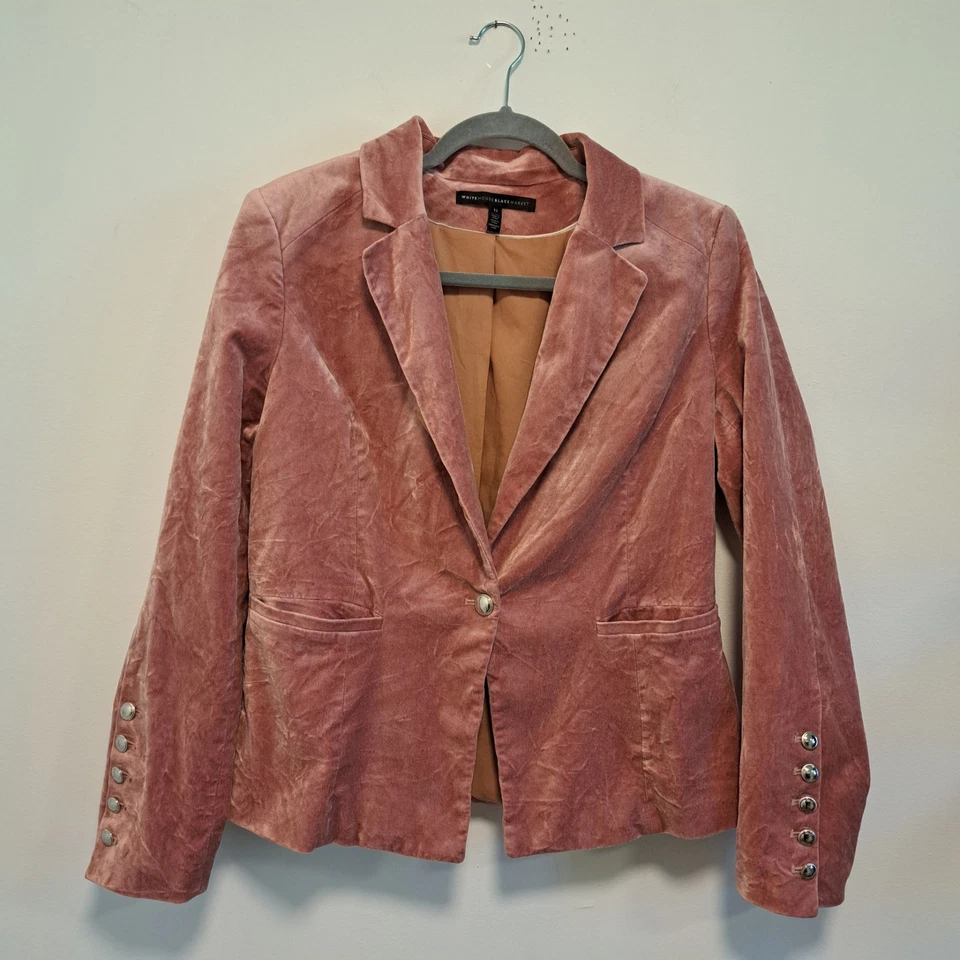 Blazer de terciopelo WHBM rosa polvoriento botones plateados para mujer talla 12 Foto 2 de 4