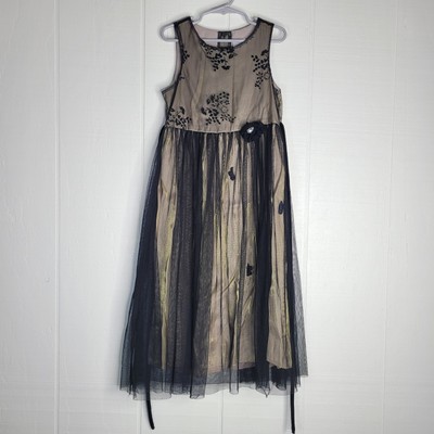 Perfectly Dressed Girls Party Dress Black Gold Tulle Floral Size 8 Elegant