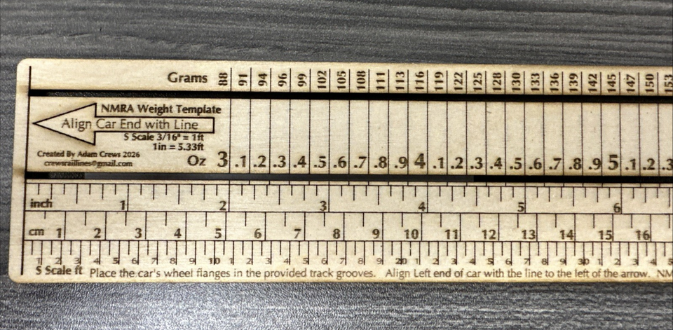 Scale Weight Ruler NMRA Weight Ruler Scale for S Scale Rolling Stock - Laser Cut 3mm 14 ...
