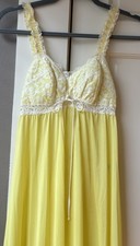 Vintage Olga Nightgown Rare GLAM Yellow Nylon Lace Bustier Sheer Slip Glam Sz 32