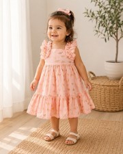 MAX STUDIO KIDS Toddler Girls Pink Dress Gold Bees Designer Nordstrom Outfit 24M