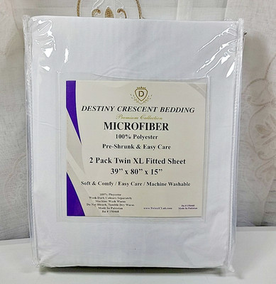 New 2 pk CRESCENT Bedding Microfiber Fitted Sheet TWIN XL-SPLIT KING White 15''
