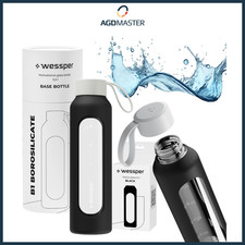 Trinkflasche Glas Wessper, BPA-Frei, Borosilikatglas Schutzhülle 500ml Schwarz