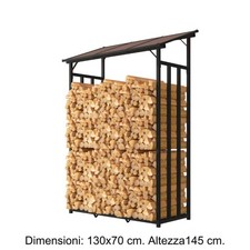 Legnaia da esterno in metallo con tetto per legna da ardere portalegna giardino