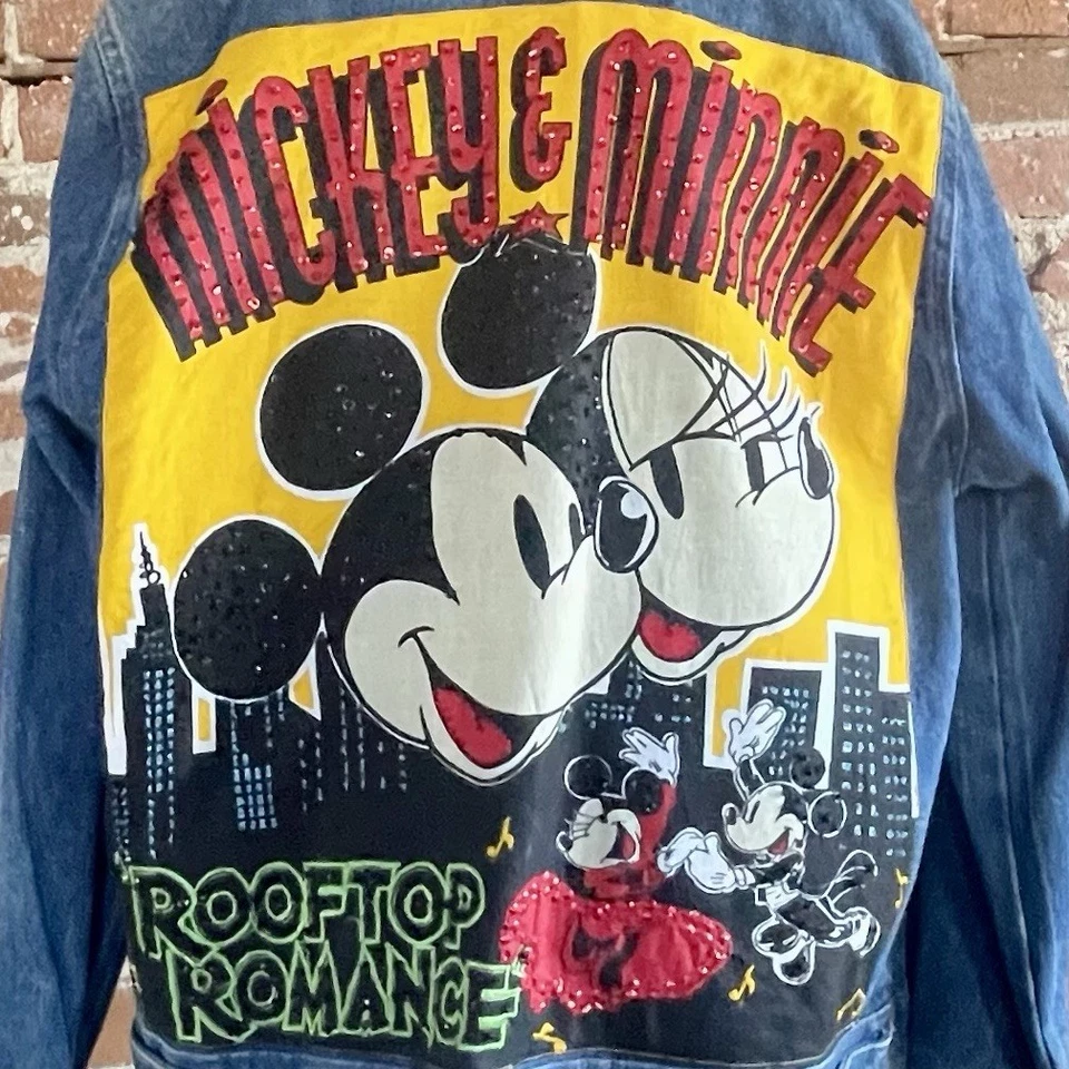 Винтажная романтическая джинсовая куртка на крыше 90-х Disney Mickey & Minnie XL - Изображение 2 из 4
