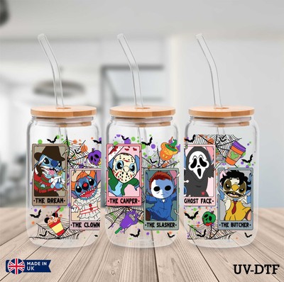 Horror Killers UV DTF Aufkleber - 16oz Libbey Dose Glasfolie yd506