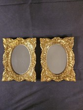 Pair Of Vintage Ornate Gold Framed Oval Wall Accent Mirrors Resin