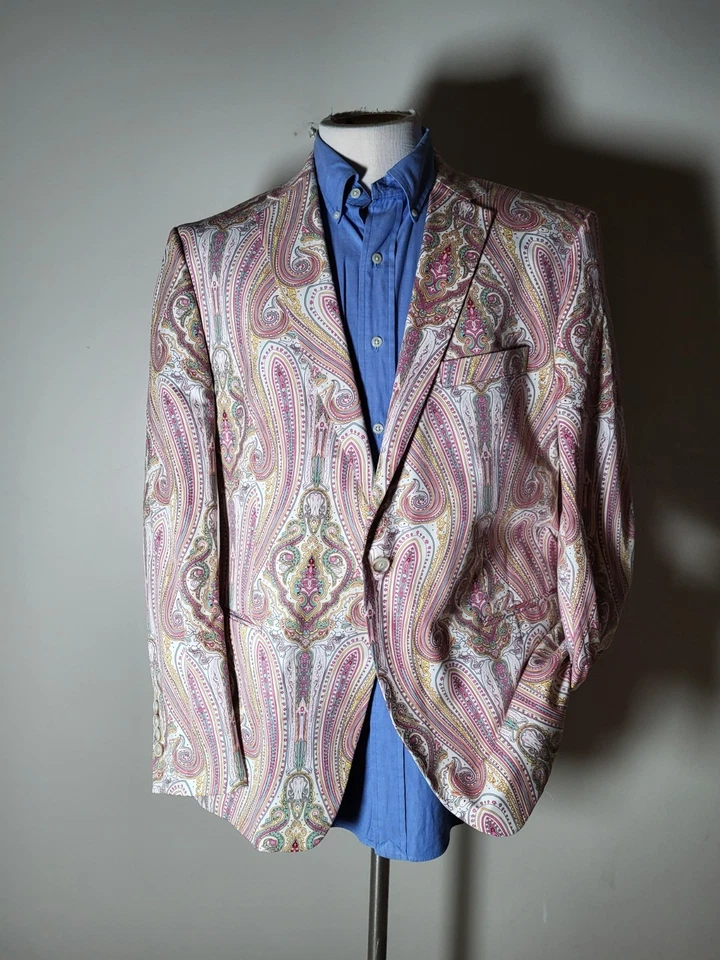 Chaqueta Blazer Abrigo Blazer Tallia Rosa Verde Azulado Estampado Cachemira 44R Algodón Texturizado Nuevo en Caja Foto 3 de 4