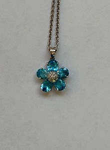 14kt white gold, blue topaz and diamond floral pendant & 14kt white gold chain