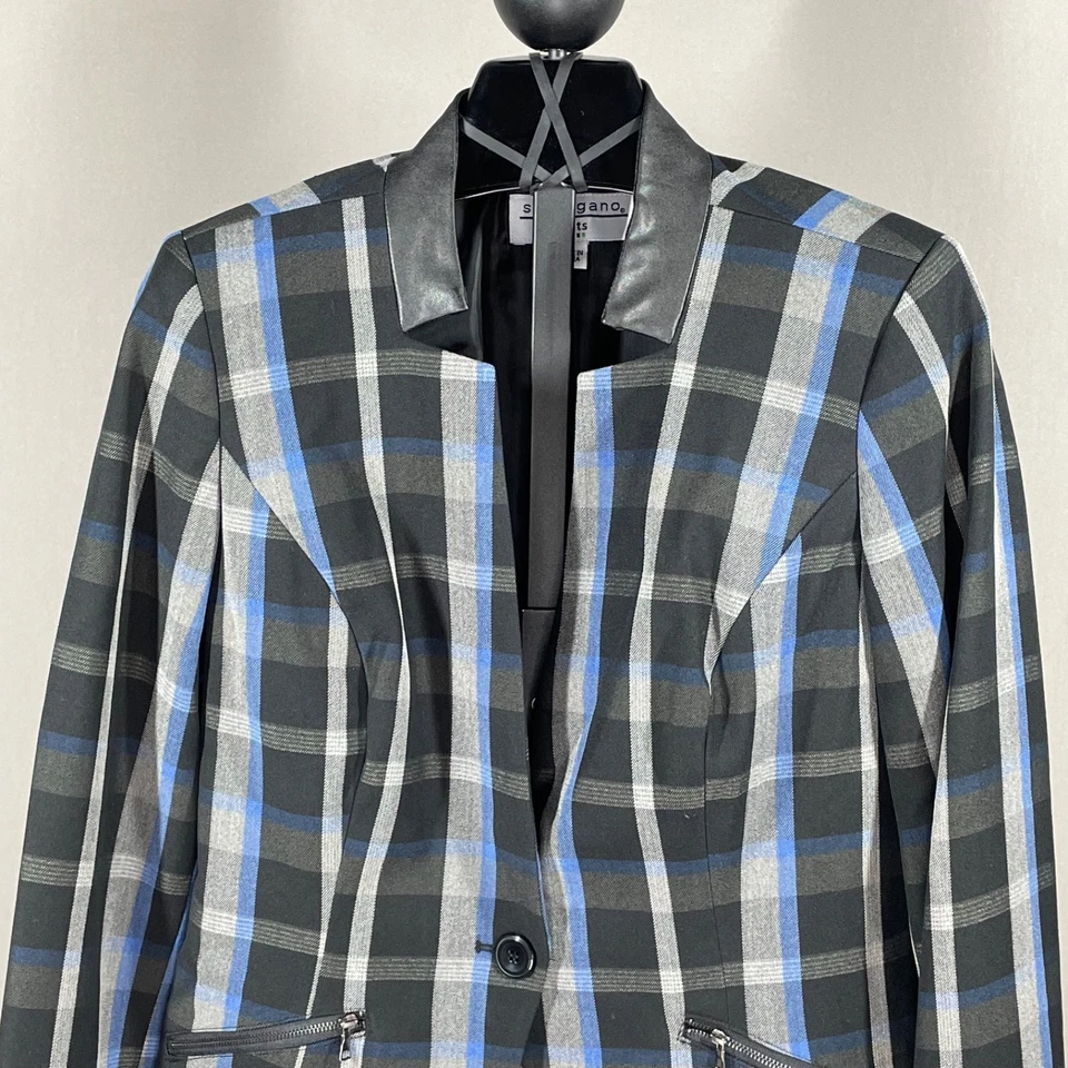 Chaqueta Sharagano Mujer 8 Negro Gris Azul Cuadros Blazer Business Preppy Foto 2 de 4