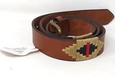 Gaucho Brown Leather Belt 105 42" Embroidered Western Tribal Brass Buckle #D-30Q
