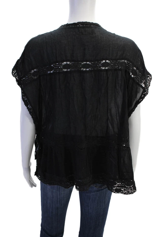 Blusa Isabel Marant Etoile Feminina Manga Curta Acabamento em Renda Preta Tamanho FR 38 - Imagem 3 de 4