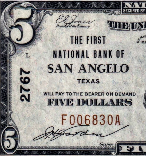 USPC FR#1800-1 1929 TYPE 1 $5 NBN SAN ANGELO, TX PMG 45 EF ((RARE & DESIRED)) - Picture 1 of 5