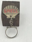 Rare vintage Metal SHELL Gas KEYCHAIN ​​PENDANT STATION SHELL Enamel Double side