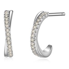 Half Hoop Earrings for Women: 14k White Gold Plated Huggie Earrin