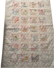 Antique Hand Stitched Alphabet Baby Nursery Crib Blanket Quilt