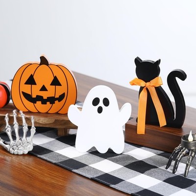 Halloween Decorations Black Cat Pumpkin Ghost Wooden Signs Indoor Tabletop Gift