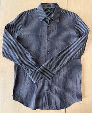Banana Republic Slim Fit Striped Dress Shirt Blue/Brown Cotton 16-16 1/2 32/33
