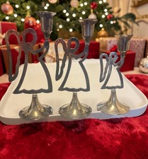 International Silver Co PRAYING ANGEL CANDLE STICKS Set of 3 Graduated Sizes Box