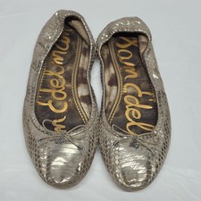 Sam Edelman Felicia Snakeskin Embossed Ballet Flats In Light Gold Leather Size 8
