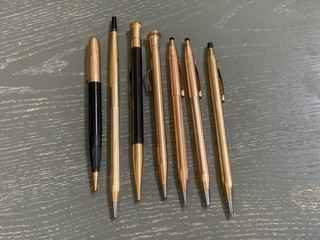 7 ANTIQUE Vintage Cross & others 1/10 1/20 10K 12K 14k Gold Filled Pens Pencils