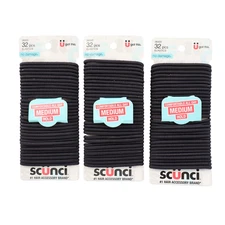 3 PACK No Damage Medium-Hold Elastic Hair Ties, Black 32 Count Each (96 Total)