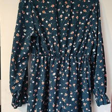 SHEIN Navy Chiffon Floral V-Neck Puff Long Sleeve Ruffle Midi Dress XL