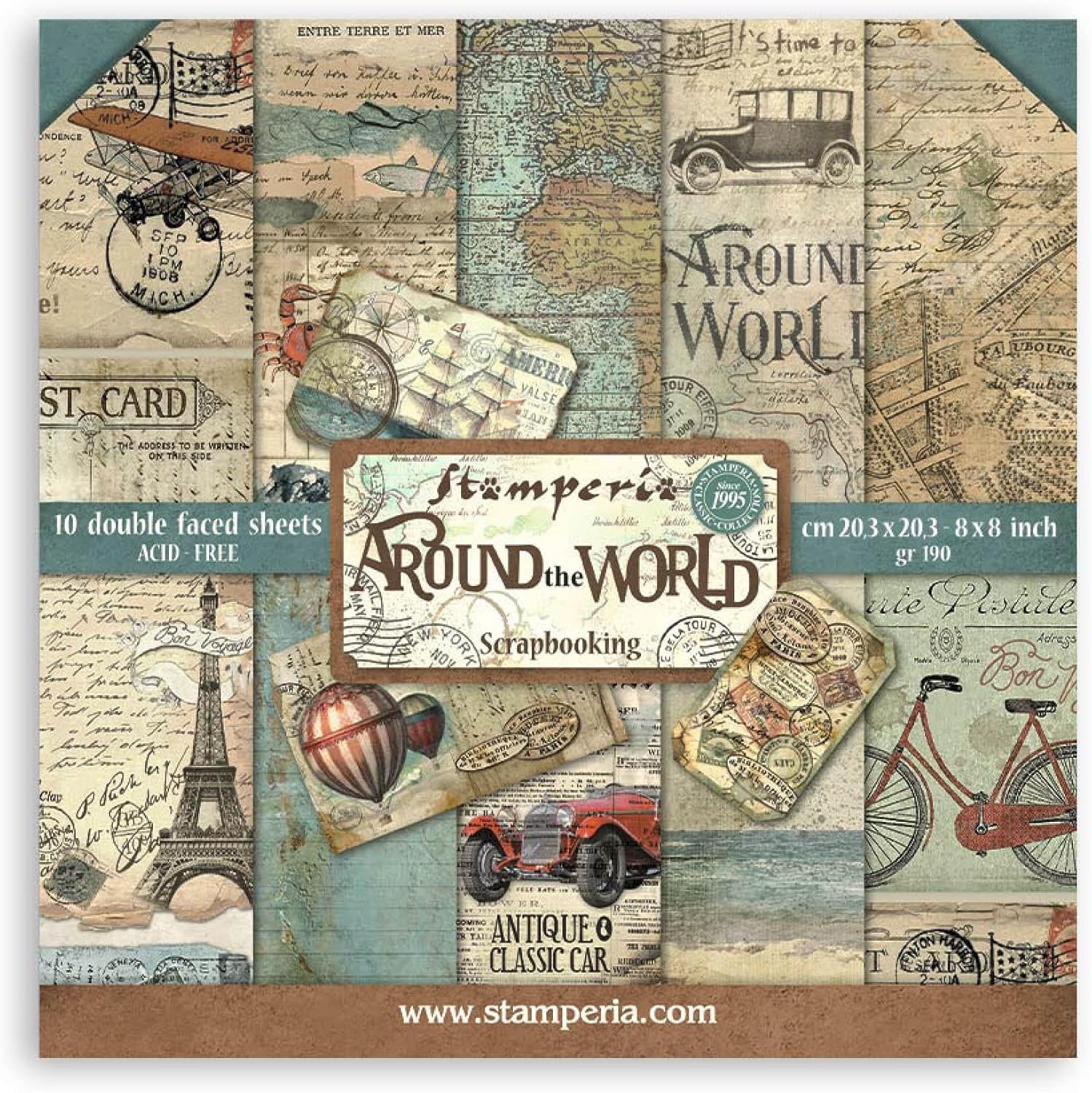 STAMPERIA Around The World Paper Pad 10 Sheets 20.3 x 20.3 Inches (8"" x 8"") Dou