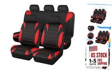 Car Seat Cover Full Set, Soft Breathable Anti-Slip Front and Rear Black/Red