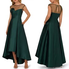 NEW Adrianna Papell GREEN Mikado BOAT NECK Mesh LARGE FLORAL High Low GOWN 12