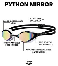 Arena Unisex Python Racing Mirror Lens Anti-Fog Swim Goggles, Copper/White