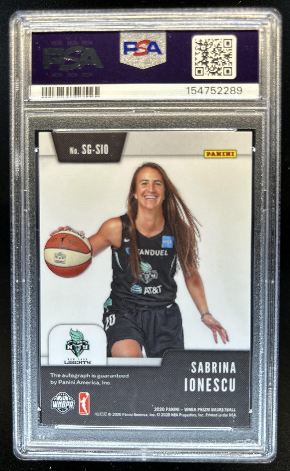 2020-21 Panini Prizm WNBA Sabrina Ionescu Signatures RC Auto #SG-SIO PSA 9 view 2
