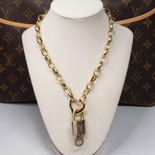 Authentic Louis Vuitton Gold Padlock Pendant w/ unbranded Stainless Steel Chain