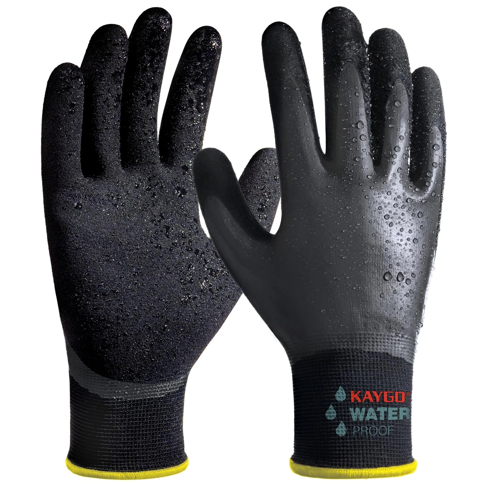 KAYGO Waterproof Work Gloves for Men and Women, Large (Pack of 3), Black