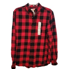 Mens Buffalo Plaid Flannel Long Sleeve Size Small Red Black Button Down