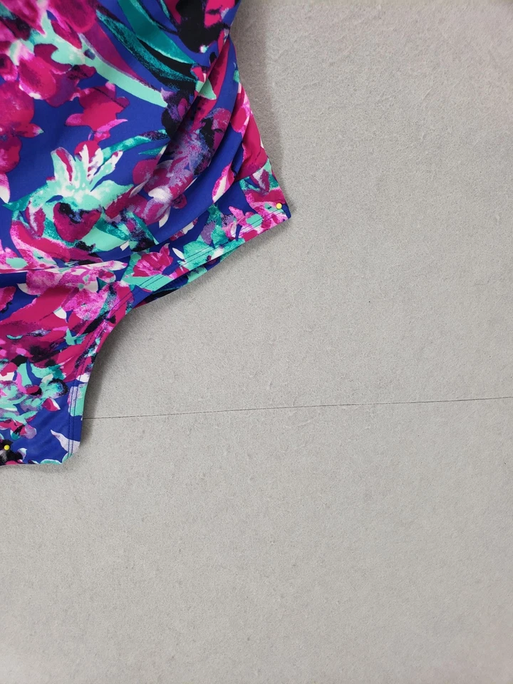 Catalina Swimsuit Womens 1X 16W Blue Pink Floral One Piece Adjustable Straps - Image 4 of 4