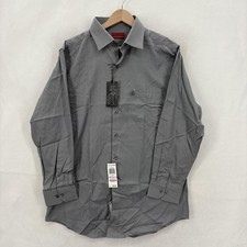 Alfani Dress Shirt Mens Large 16 32/33 Gray Stripe Fitted Easy Care Cotton NWT