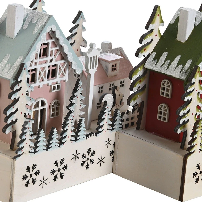 Casetta Natalizia in Legno con Luci LED Villaggio di Natale Rosa o Rosso 21 cm, fotografia 6 di 9