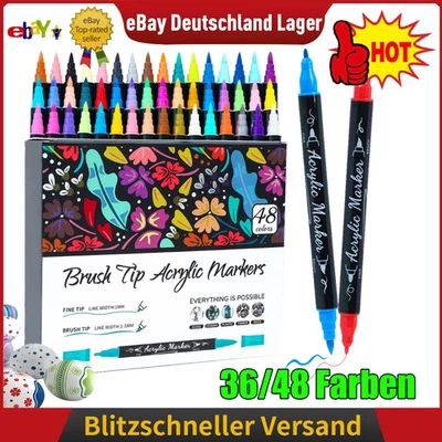 MARKENLOS Acrylstifte 36/48 Farben wasserfest Steinmalerei Bemalen Acrylfarben Stifte Set