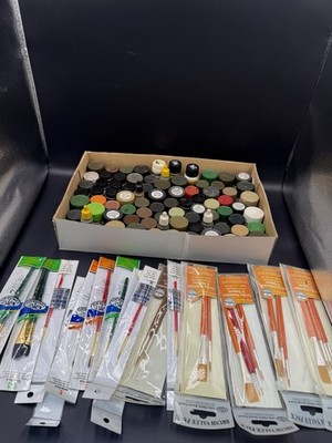 76 Model Paints & 26 Brushes Lot Tamiya Vallejo Model Master AMMO Mig Acrylic