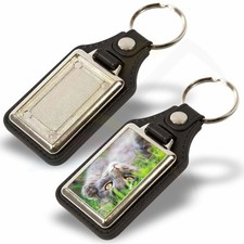 Personalised Faux Leather Medallion Keyring 40x25mm Photo Insert - Printed