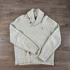 Polo Ralph Lauren Sweater Mens Small Beige Shawl Casual Preppy Pullover