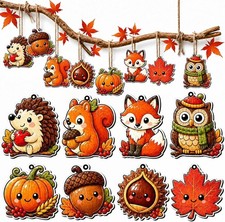 Herbstdeko Holz 24 St&uuml;ck Anh&auml;nger Fensterdeko H&auml;ngend Ornament Bunte Deko