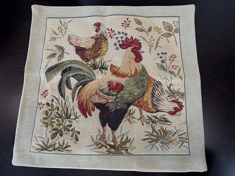 Juego de 4 fundas de almohada Jules Pansu Paris Picota Gallo y sus gallinas 17,5 x 17,5 Foto 2 de 4