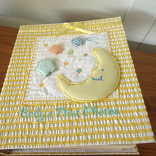 Vintage Padded Quilted Baby s First Photos Album Gingham Yellow Moon Stars