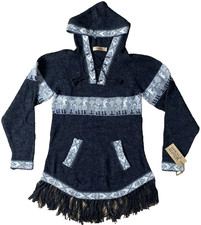 Paca Knits S M Small Medium Handmade Women Alpaca Wool Sweater Gray Hoodie Hood