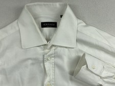 Canali Dress Shirt Men  s 16.5 42 White Formal Italy Striped Weave Business