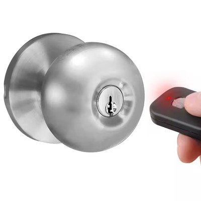 Satin Nickle Single-Cylinder Electronic Door Knob with Keyless Entry via Remote