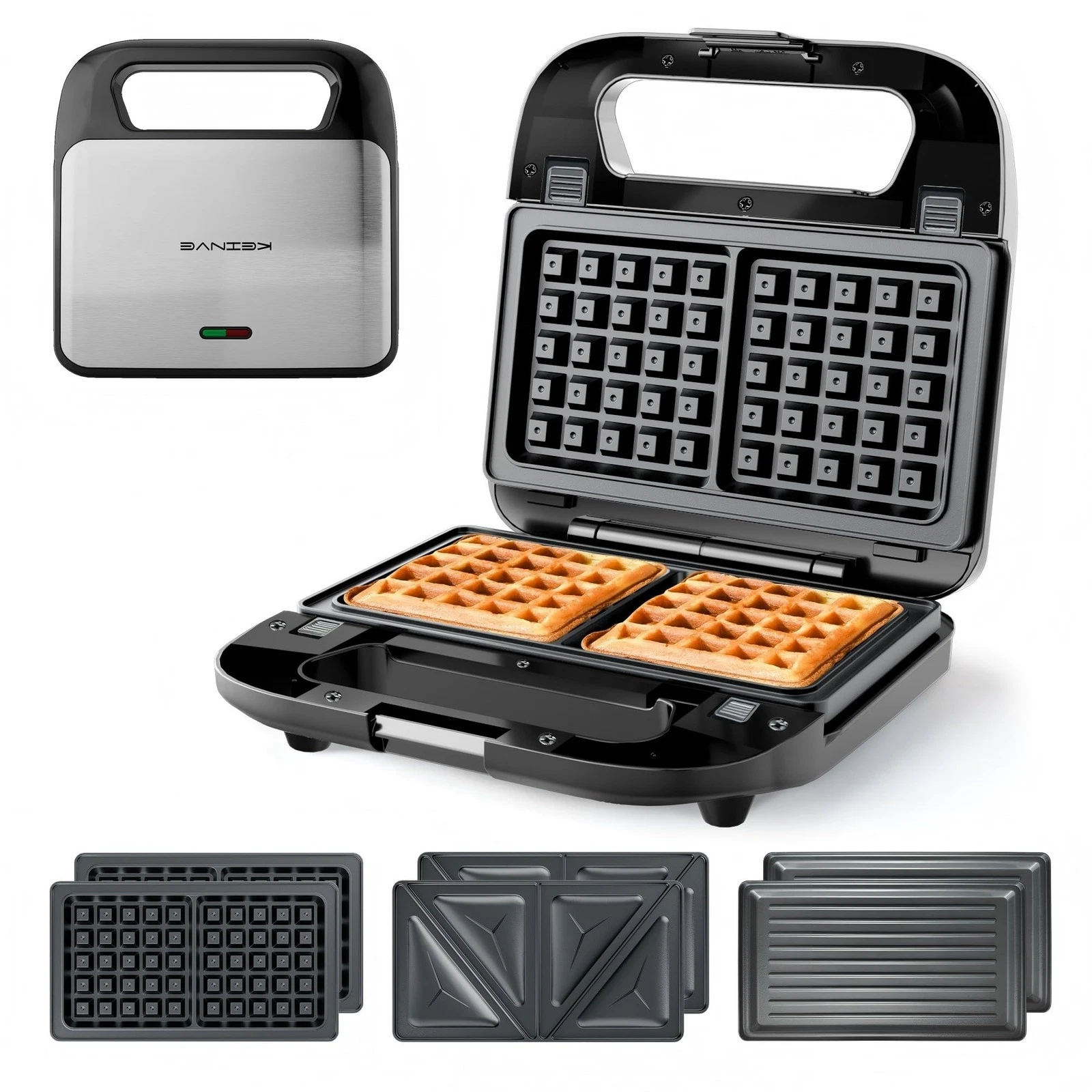 KEINVE 3in1 Sandwich Maker, Waffle Maker and Panini Press Grill, 800W Electri...