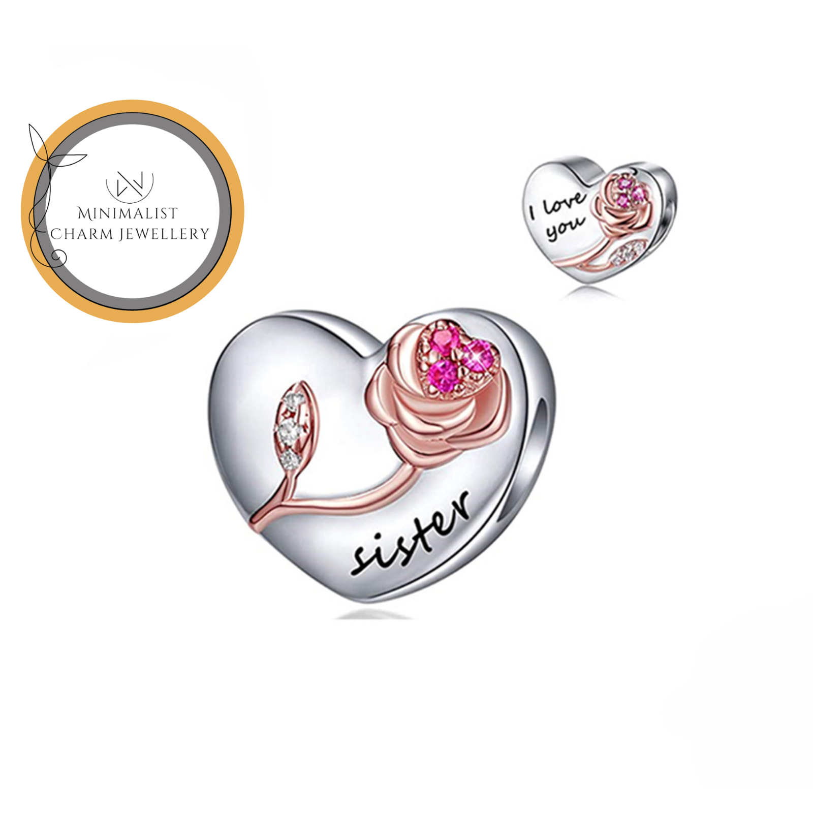 Sister Heart Floral Charm for Bracelet Jewelry Making